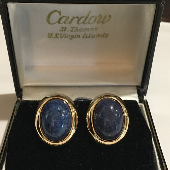 Lapis cabochon 14K gold pierced earrings. Reduced price is FIRM - Picture 2 of 12